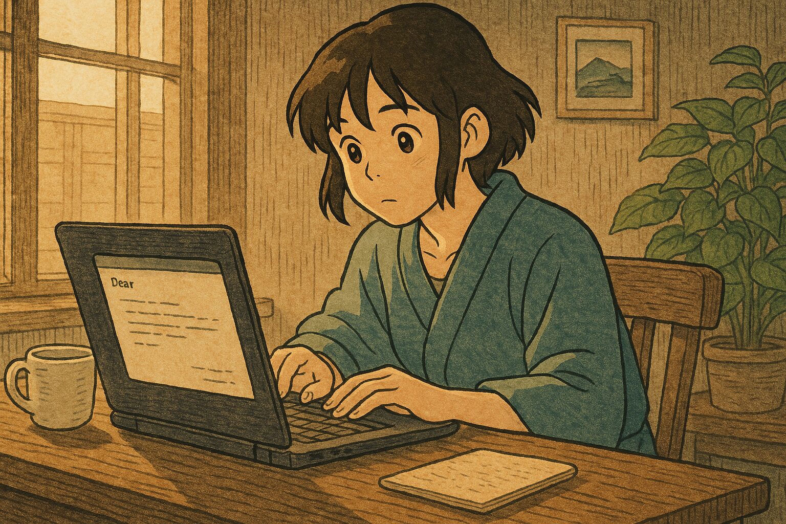 girl at computer writing email